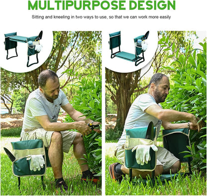Garden Kneeler & Seat – Foldable Heavy-Duty Gardening Stool with Tool Pouches
