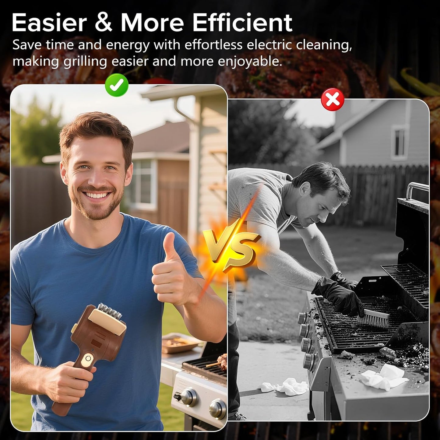Electric Grill Brush for Outdoor Grill, Cordless Electric Grill Cleaner,