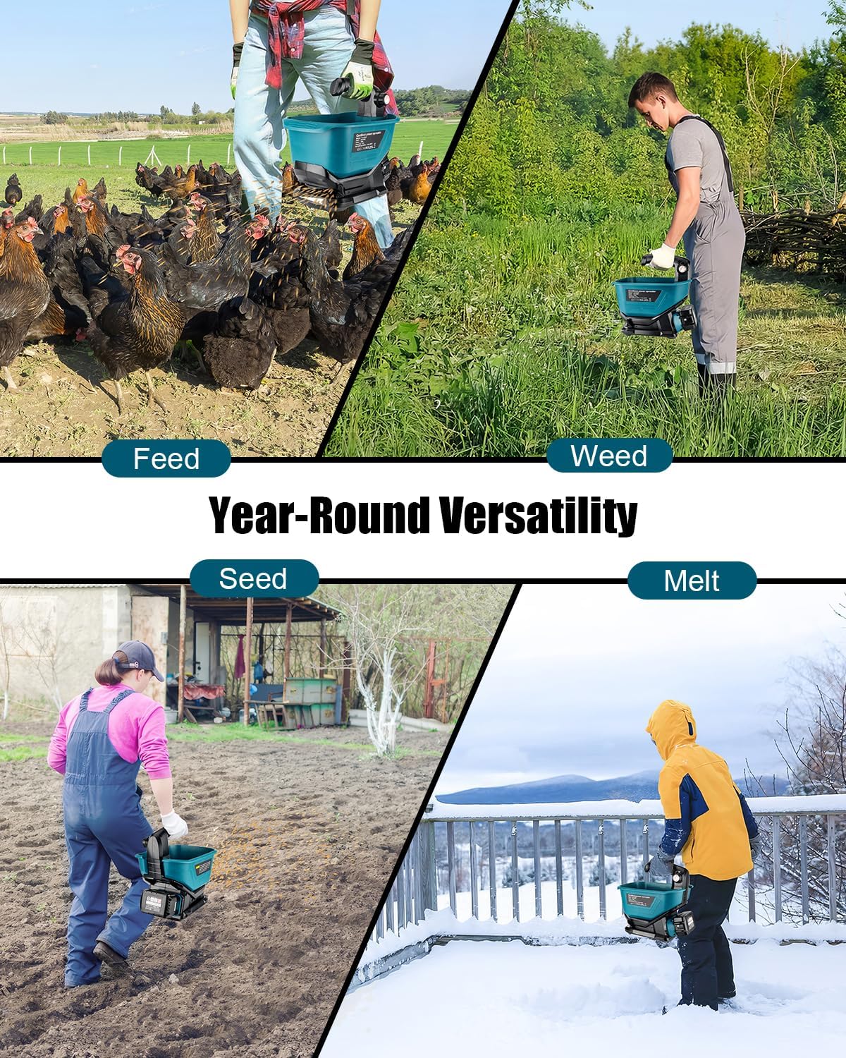 Cordless Salt Spreader for Makita 18V Battery – Handheld Lawn & Garden Fertilizer Spreader for Grass Seed, Fertilizer, Rock Salt & Ice Melt (Battery Not Included)