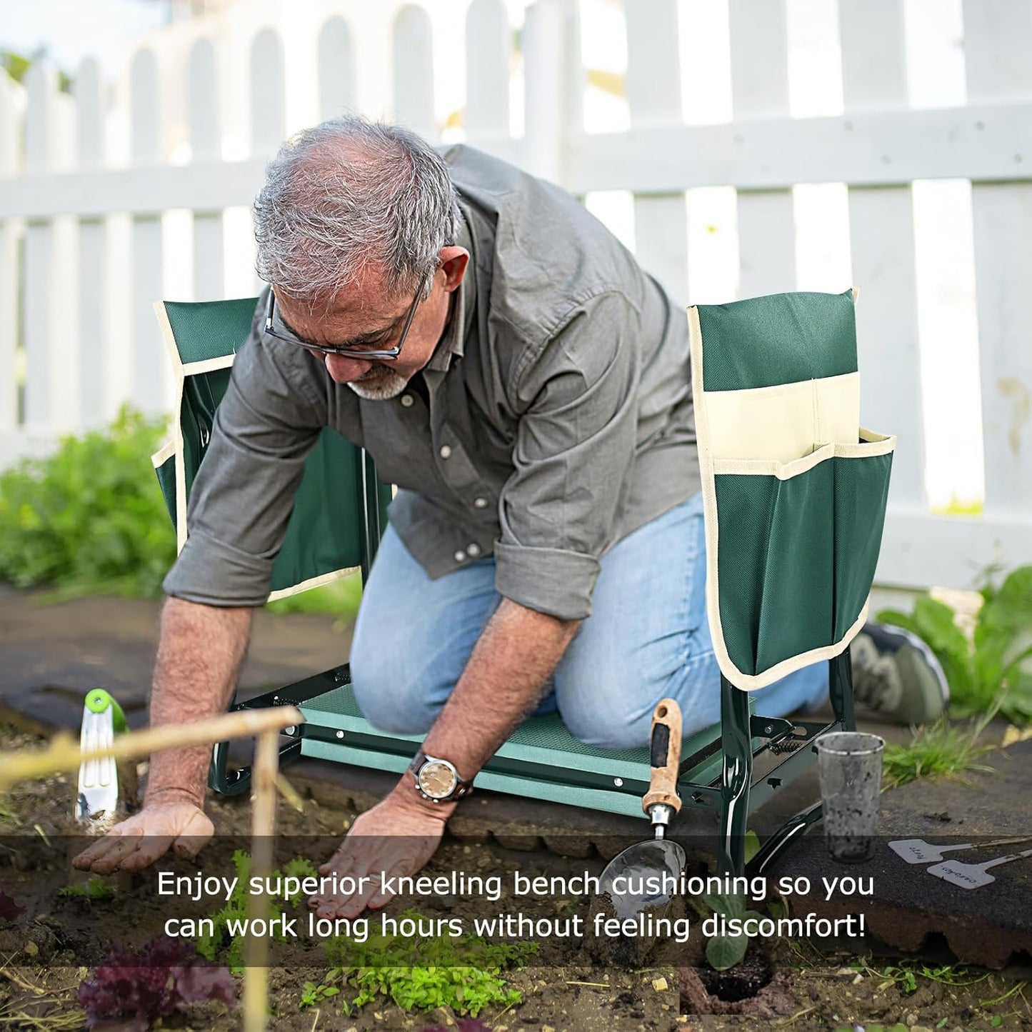 Garden Kneeler & Seat – Foldable Heavy-Duty Gardening Stool with Tool Pouches