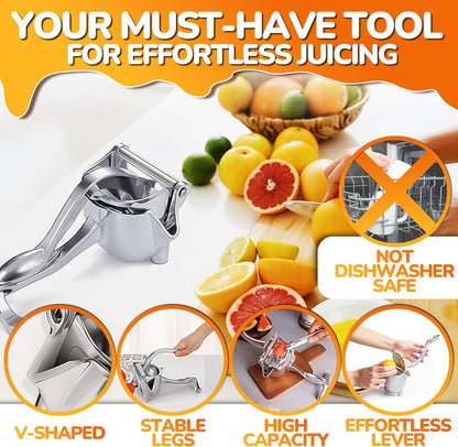Manual Lemon Squeezer, Handheld Aluminum Alloy Citrus Press with Ergonomic Non-Slip Grip, Easy-Clean Fruit Juice Extractor, 8.7” Length, 0.6L Capacity