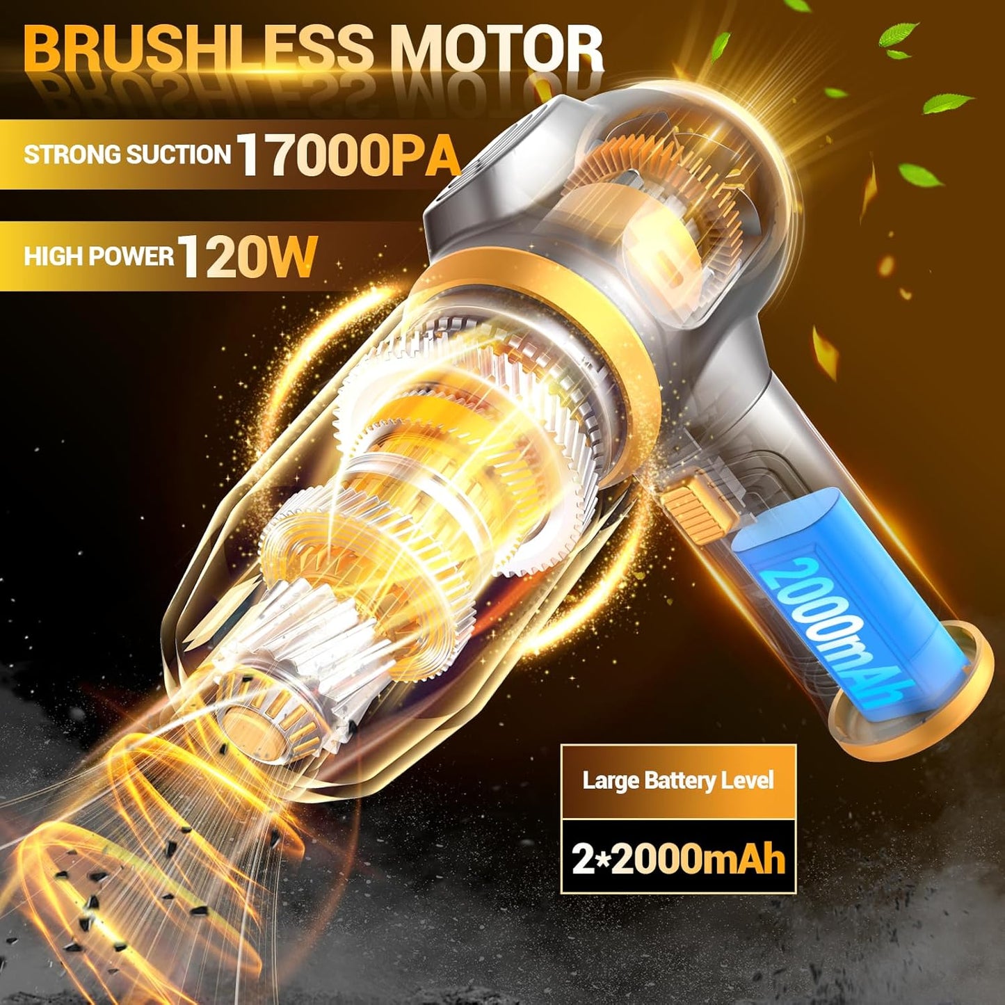 Scstartx Portable Cordless Car Vacuum Cleaner – Rechargeable Mini Handheld Vacuum with LCD Display & Multi-Nozzles, High-Power Cleaning for Car, Home, Office, Sofa, Pet Hair & Keyboard