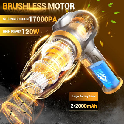 Scstartx Portable Cordless Car Vacuum Cleaner – Rechargeable Mini Handheld Vacuum with LCD Display & Multi-Nozzles, High-Power Cleaning for Car, Home, Office, Sofa, Pet Hair & Keyboard
