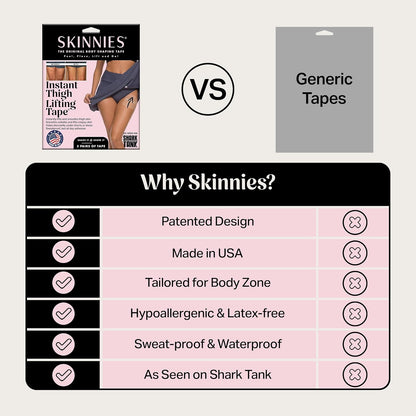 Skinnies Instant Lifts Tummy Tuck Tape – Clear Body Tape for Women, Slim Belly 3–4 Inches Instantly, Patented No-Pinch Adhesive, Sweatproof & All-Day Wear – 5 Pack, Made in USA