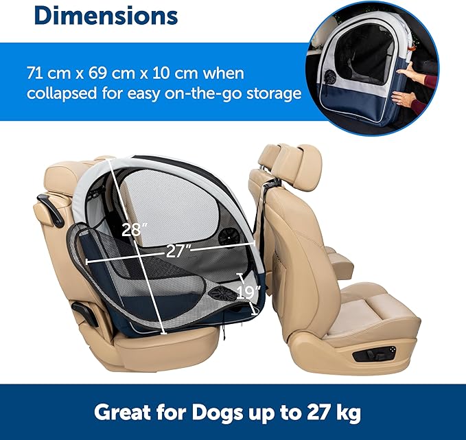 TravelPaws Car Crate™ – Foldable Dog Travel Crate with Soft Cushion, Mesh Ventilation & Waterproof Cover