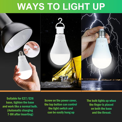 DEBAOBULB Rechargeable Emergency Light Bulbs (6-Pack), Battery Backup LED Bulbs 6000K Daylight, E26 Base 9W (60W Equivalent), 1200mAh, 120V for Power Outages, Camping & Hurricanes