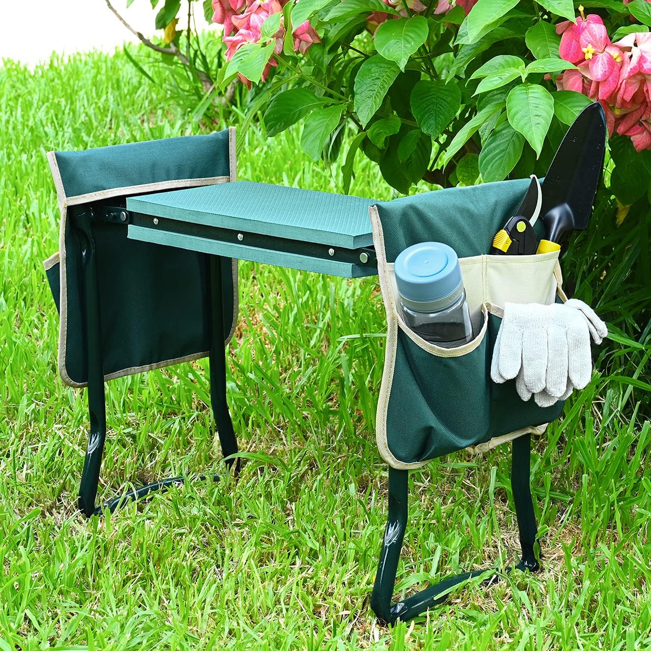 Garden Kneeler & Seat – Foldable Heavy-Duty Gardening Stool with Tool Pouches