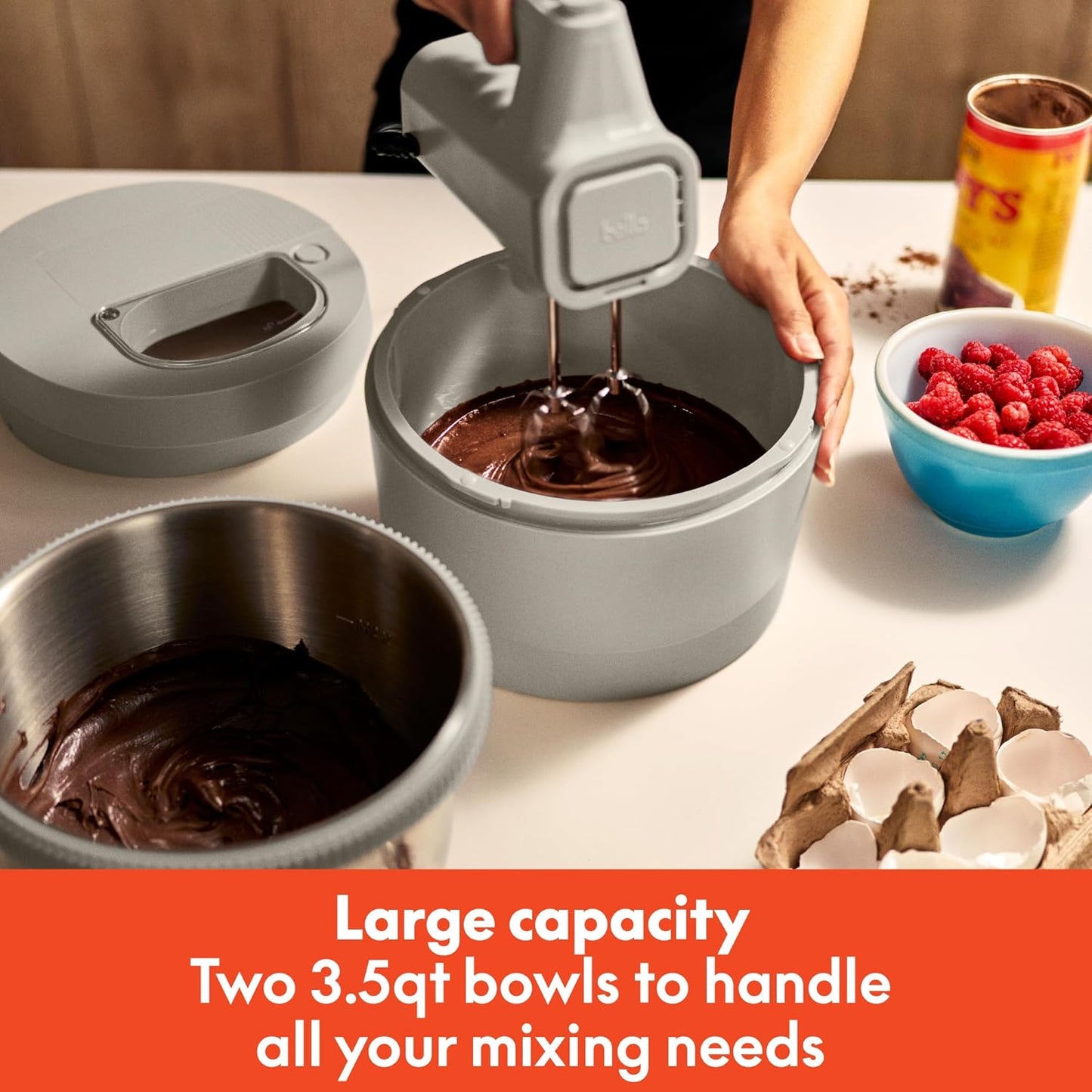 Bella 3.5 Qt Hand & Stand Mixer, 2-in-1 Electric Mixer with Bowl, Dough Hook, Whisk & Egg Beaters, 200-Watt Multifunctional Baking Mixer, Oatmilk