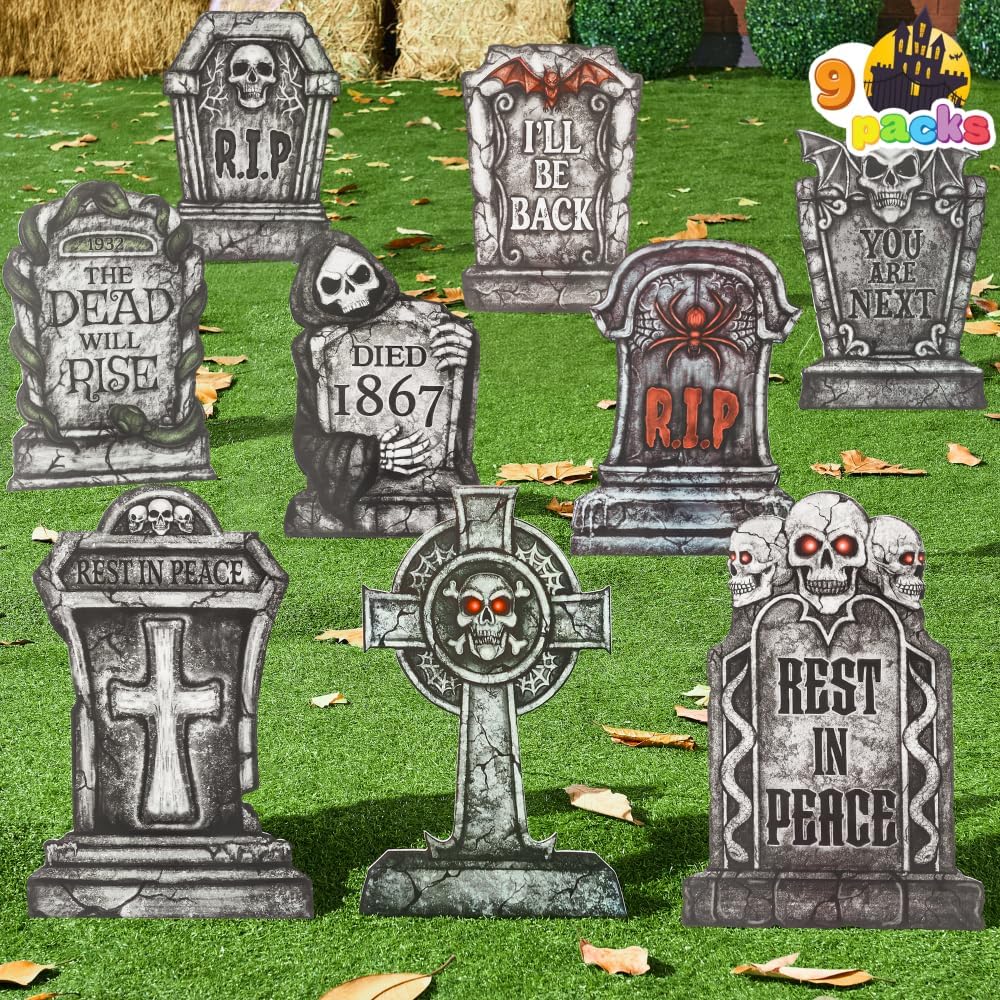 GraveScape Halloween Tombstone Decoration Set (9-Pack)