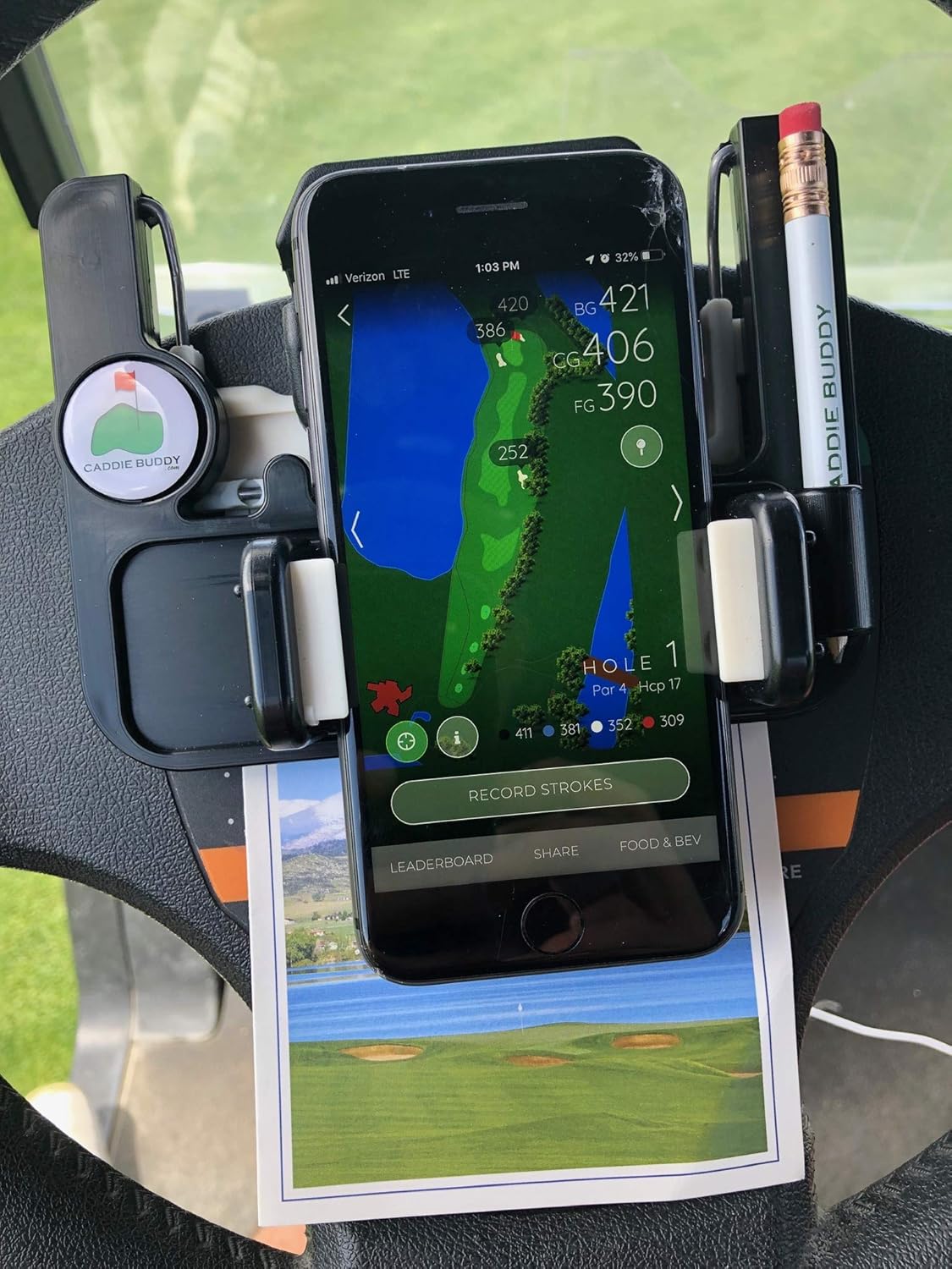 Golf Cart Steering Wheel Phone Mount/Scorecard Pro