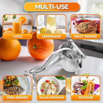 Manual Lemon Squeezer, Handheld Aluminum Alloy Citrus Press with Ergonomic Non-Slip Grip, Easy-Clean Fruit Juice Extractor, 8.7” Length, 0.6L Capacity