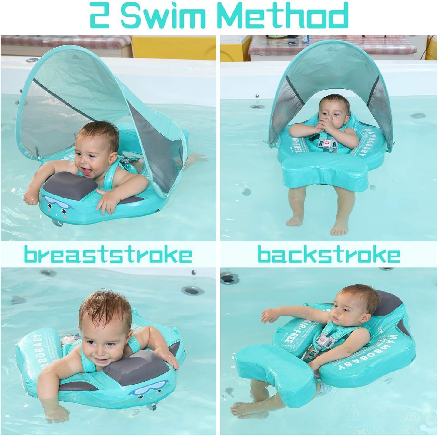 Mambobaby Baby Swim Float with Canopy – Flamingo Design Infant Swimming Trainer