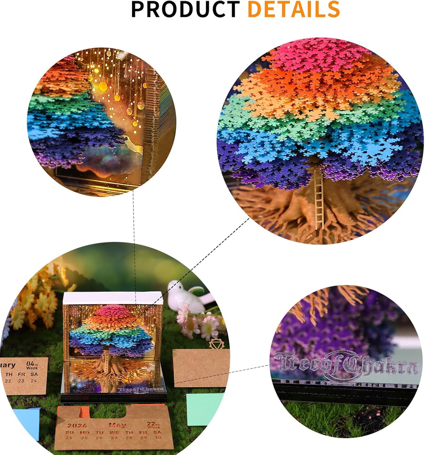 2026 Tree of Life 3D Desk Calendar with LED Light, Tear-Away Paper Art, Memo Pages, Decorative Desktop Gift for Christmas & Housewarming
