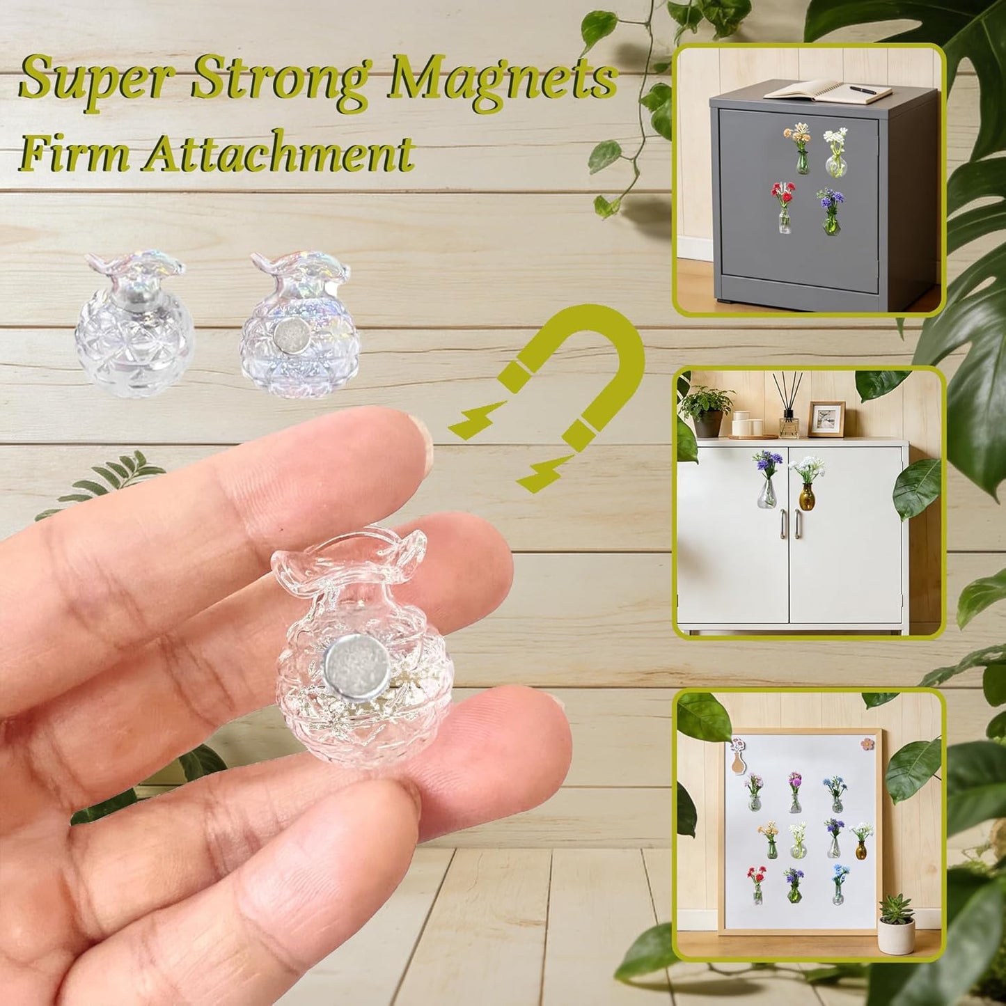 10-Pack Mini Vase Magnets for Fridge with 10 Flowers