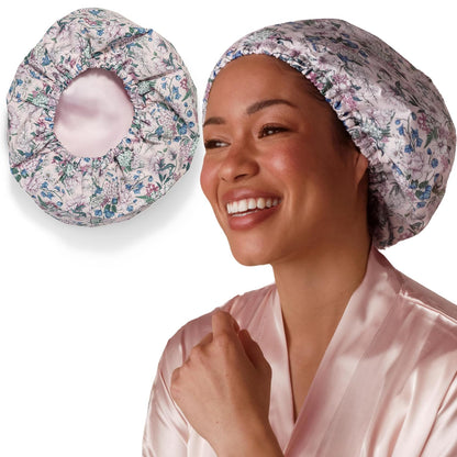 Bridgerton x Kitsch Satin-Lined Flexi Shower Caps for Women Reusable Waterproof