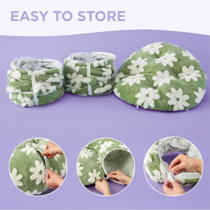 Lesure Large Cat Tunnel Bed – Donut Shaped Peekaboo Cave with Washable Cushion, Indoor Cat Tunnel Toy for Multiple Kittens, Small Dogs & Rabbits, Flower Garden Green