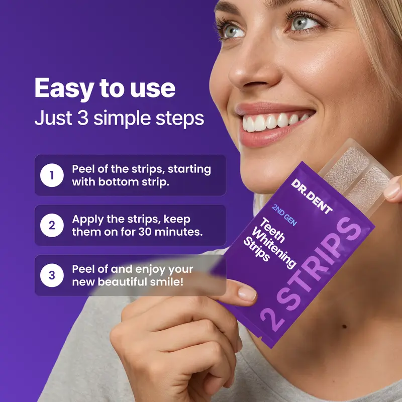 Purple Teeth Whitening Strips – 7 or 21 Sessions, Peroxide-Free, Enamel-Safe & Non-Sensitive Teeth Whitening