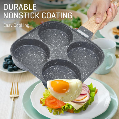 MyLifeUNIT 4-Cup Egg Frying Pan with Lid – Nonstick Aluminum Egg Cooker for Breakfast, Pancakes, Burgers & Sandwiches, Suitable for Gas & Induction Stoves