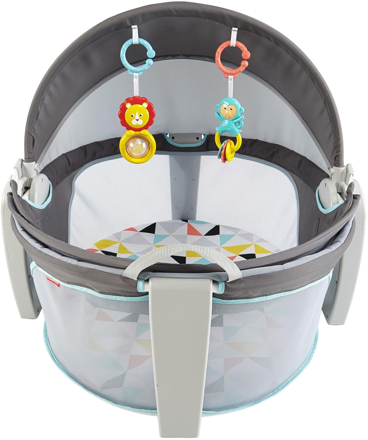 Portable Baby Bassinet Dome – Travel Play Space with Canopy & Developmental Toys (Grey Bubbles)