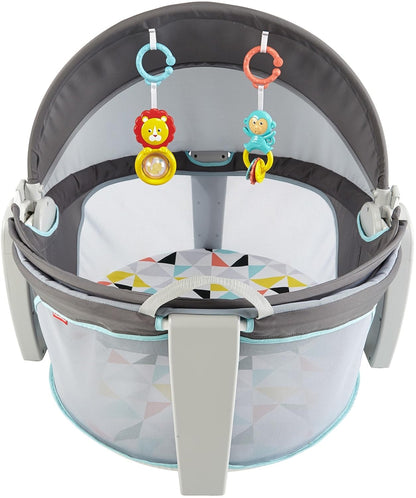 Portable Baby Bassinet Dome – Travel Play Space with Canopy & Developmental Toys (Grey Bubbles)