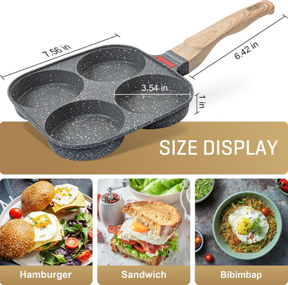 MyLifeUNIT 4-Cup Egg Frying Pan with Lid – Nonstick Aluminum Egg Cooker for Breakfast, Pancakes, Burgers & Sandwiches, Suitable for Gas & Induction Stoves