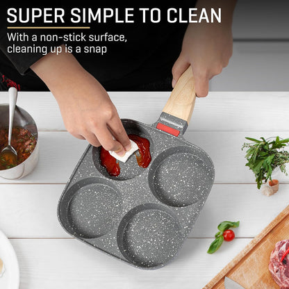 MyLifeUNIT 4-Cup Egg Frying Pan with Lid – Nonstick Aluminum Egg Cooker for Breakfast, Pancakes, Burgers & Sandwiches, Suitable for Gas & Induction Stoves