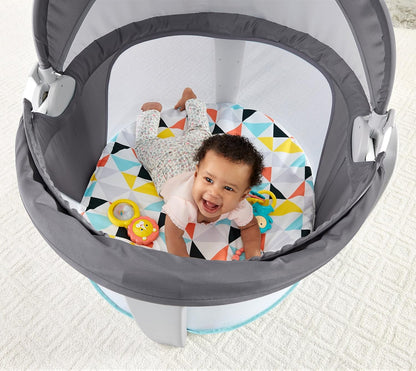 Portable Baby Bassinet Dome – Travel Play Space with Canopy & Developmental Toys (Grey Bubbles)