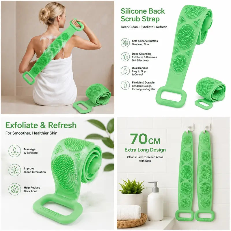 2-in-1 Silicone Bath Scrubber & Long Handle Body Brush