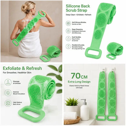 2-in-1 Silicone Bath Scrubber & Long Handle Body Brush