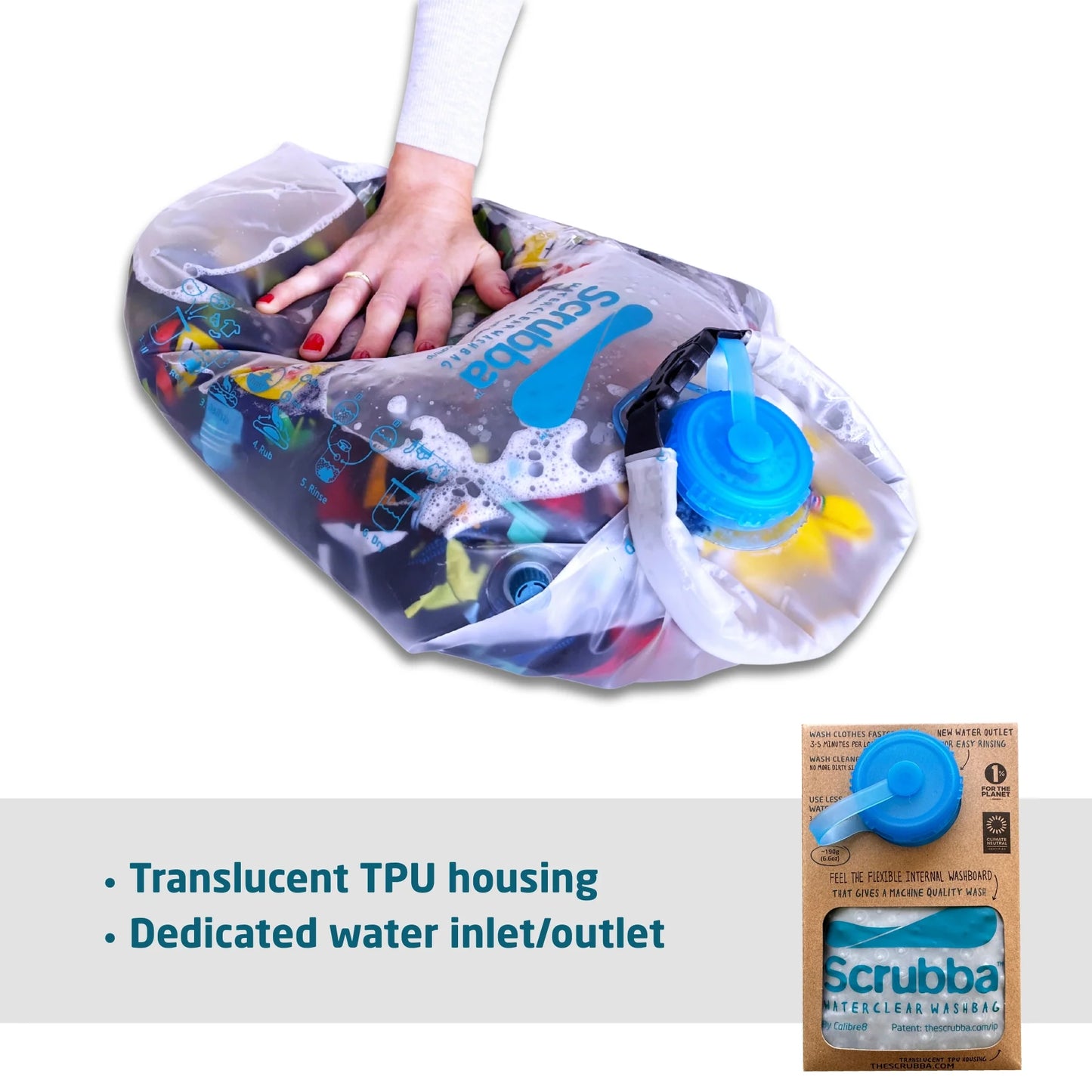 Waterclear Wash Bag - a translucent portable washing machine