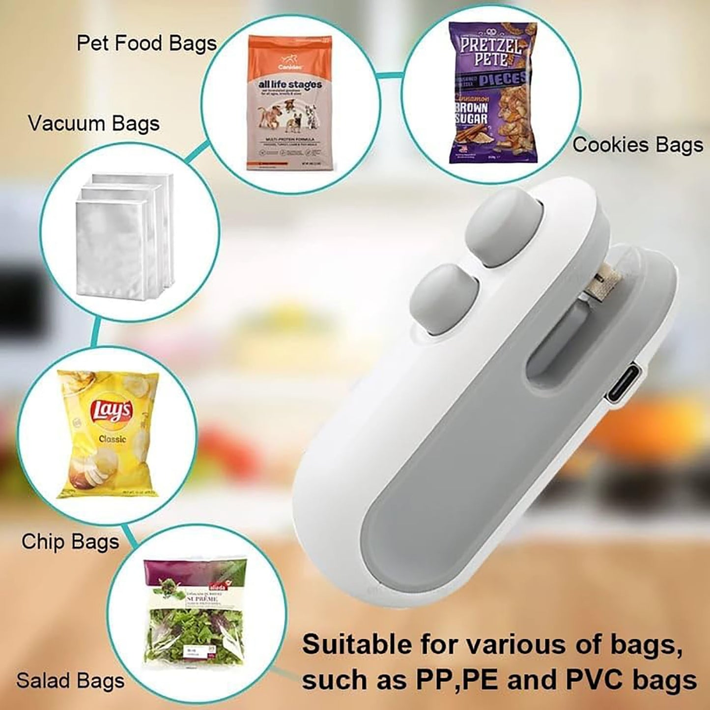 Mini Bag Sealer 2-in-1 USB Rechargeable – Heat Seal & Cutter | Portable Handheld Sealing Machine for Chips, Snacks & Plastic Bags (1 PC)
