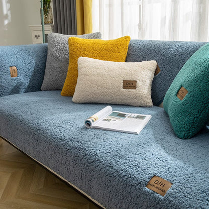 Waterproof Thick Fuzzy Sherpa Fleece Non-Slip Sofa Cover