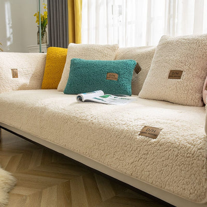 Waterproof Thick Fuzzy Sherpa Fleece Non-Slip Sofa Cover