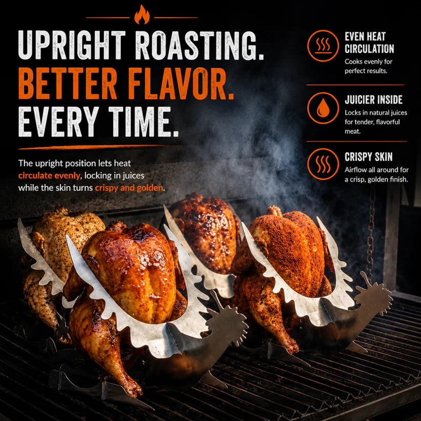 Grill Throne – Stainless Steel Beer Can Chicken Roaster Stand for BBQ & Grilling