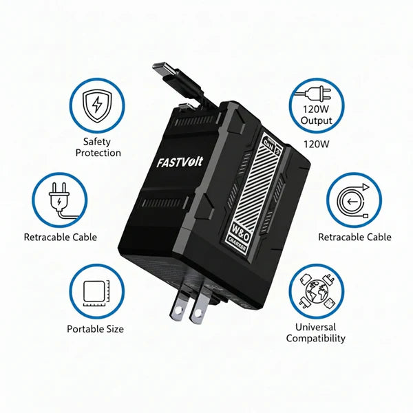FastVolt 2-in-1 Retractable Fast Charger Cable