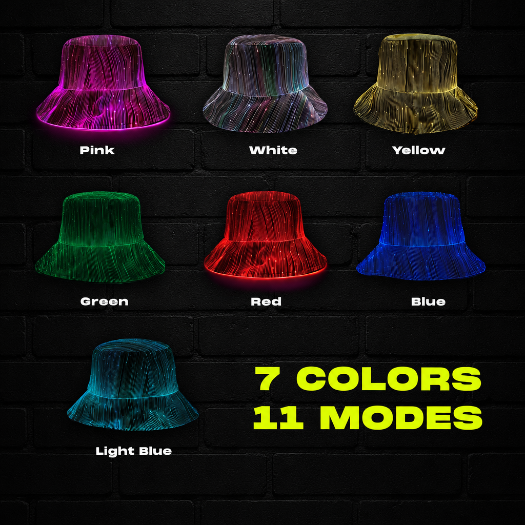 LumaPulse LED Fiber Optic Party Hat – USB Rechargeable Light-Up Cap with 7 Colors, 11 Lighting Modes & Soft Cotton Lining