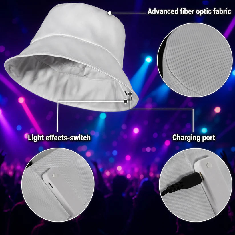LumaPulse LED Fiber Optic Party Hat – USB Rechargeable Light-Up Cap with 7 Colors, 11 Lighting Modes & Soft Cotton Lining