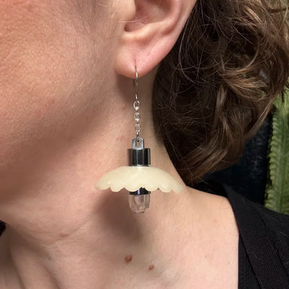 Tiny Wide Translucent Scallop Illuminated Earrings 3