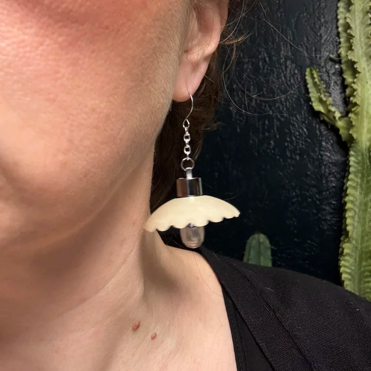 Tiny Wide Translucent Scallop Illuminated Earrings 3