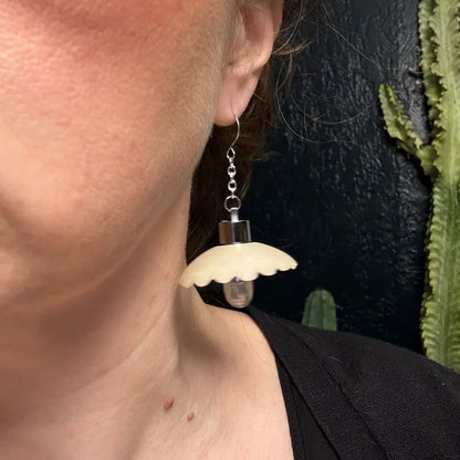 Tiny Wide Translucent Scallop Illuminated Earrings 3