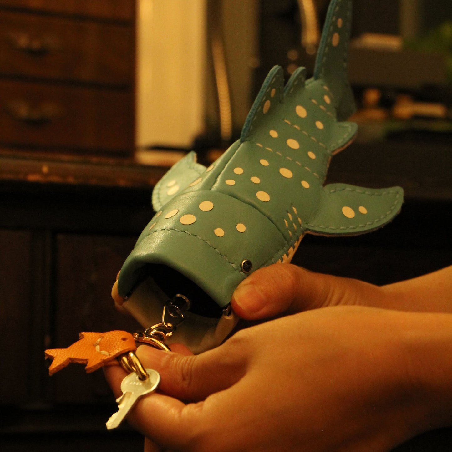 Handmade Leather JUNIOR Whale Shark Key Pouch & Card Holder