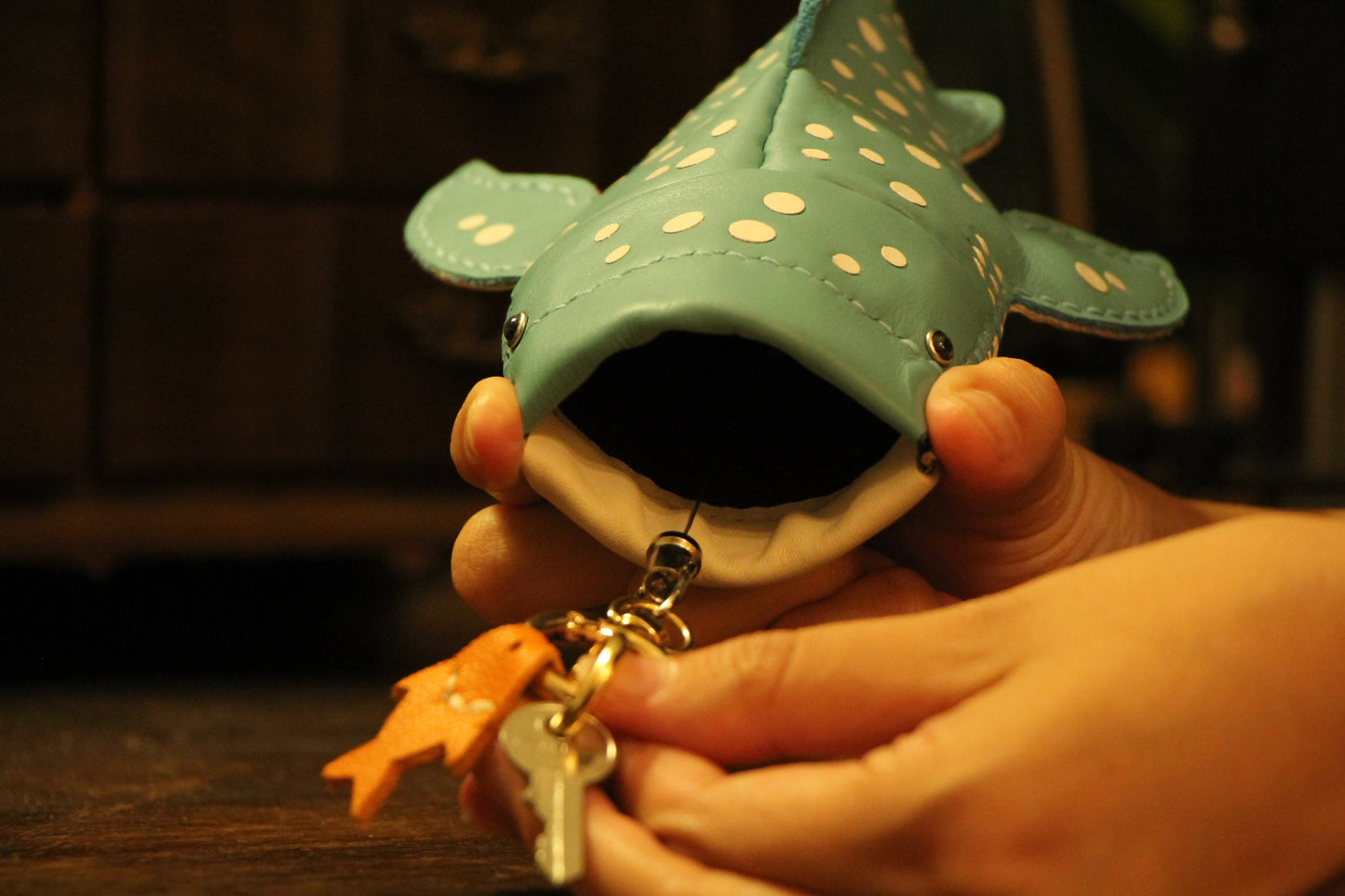 Handmade Leather JUNIOR Whale Shark Key Pouch & Card Holder