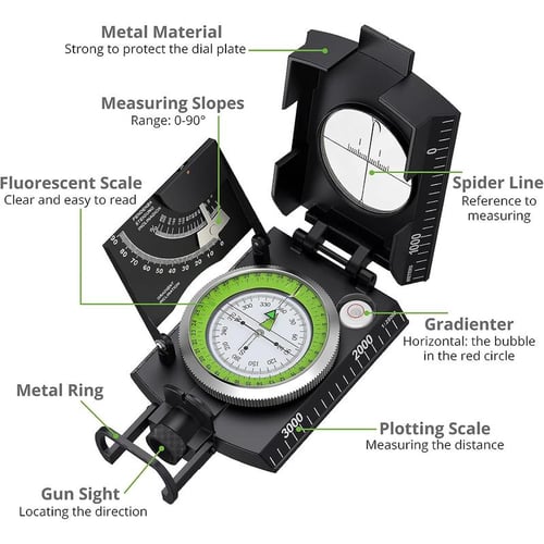 Professional Compass - IP65 Hiking Compass with Sighting Clinometer