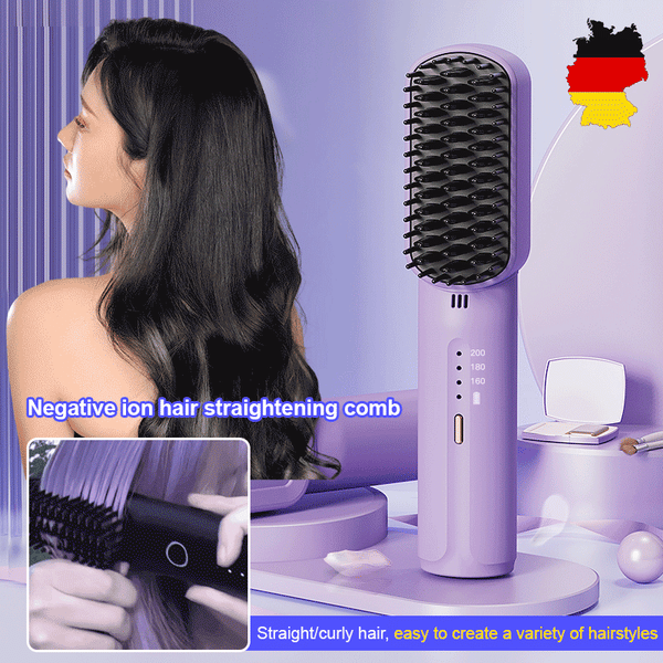 Portable cordless mini hair straightening comb