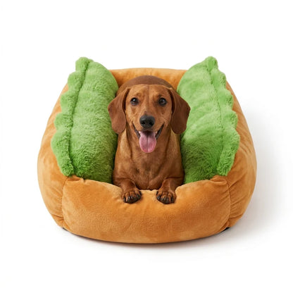 Plush Hotdog Pet Bed for Dogs & Cats with Soft Cushioned Comfort