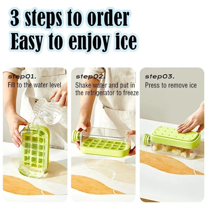 2 in 1 Touch-Free Ice Cube Making Bottle with Lid Straw and Bin Easy Ice