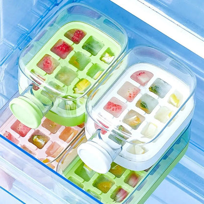 2 in 1 Touch-Free Ice Cube Making Bottle with Lid Straw and Bin Easy Ice