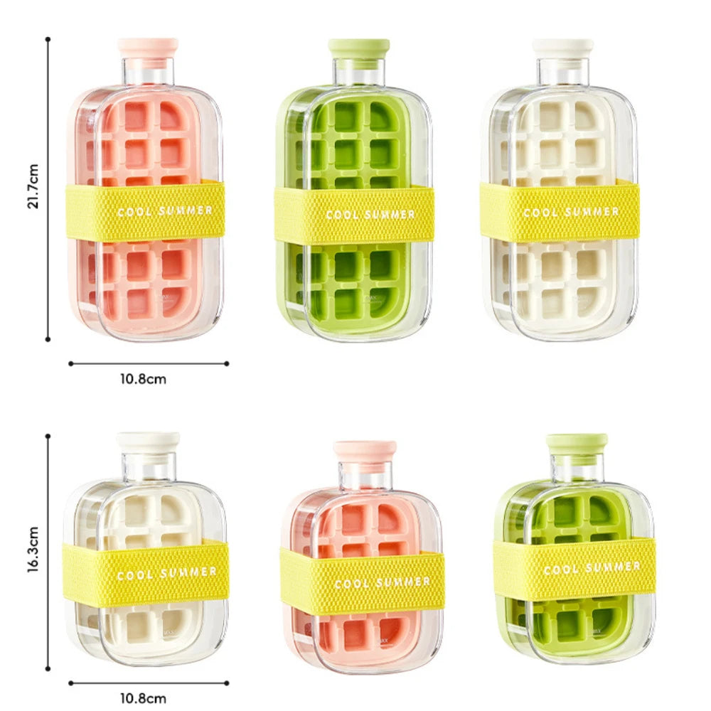 2 in 1 Touch-Free Ice Cube Making Bottle with Lid Straw and Bin Easy Ice