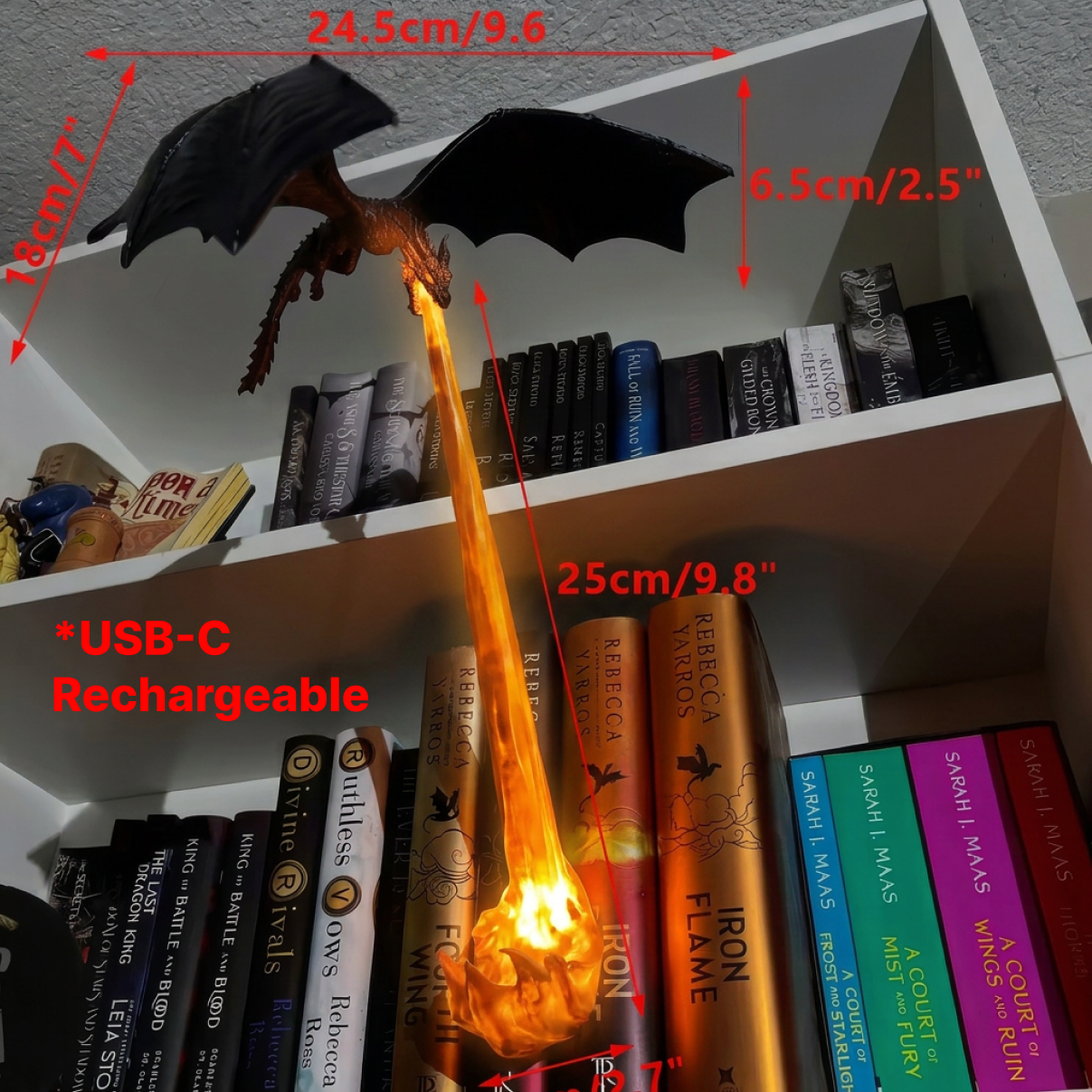 Epic Fire-Breathing Dragon Bookshelf Guardian & Display Figurine