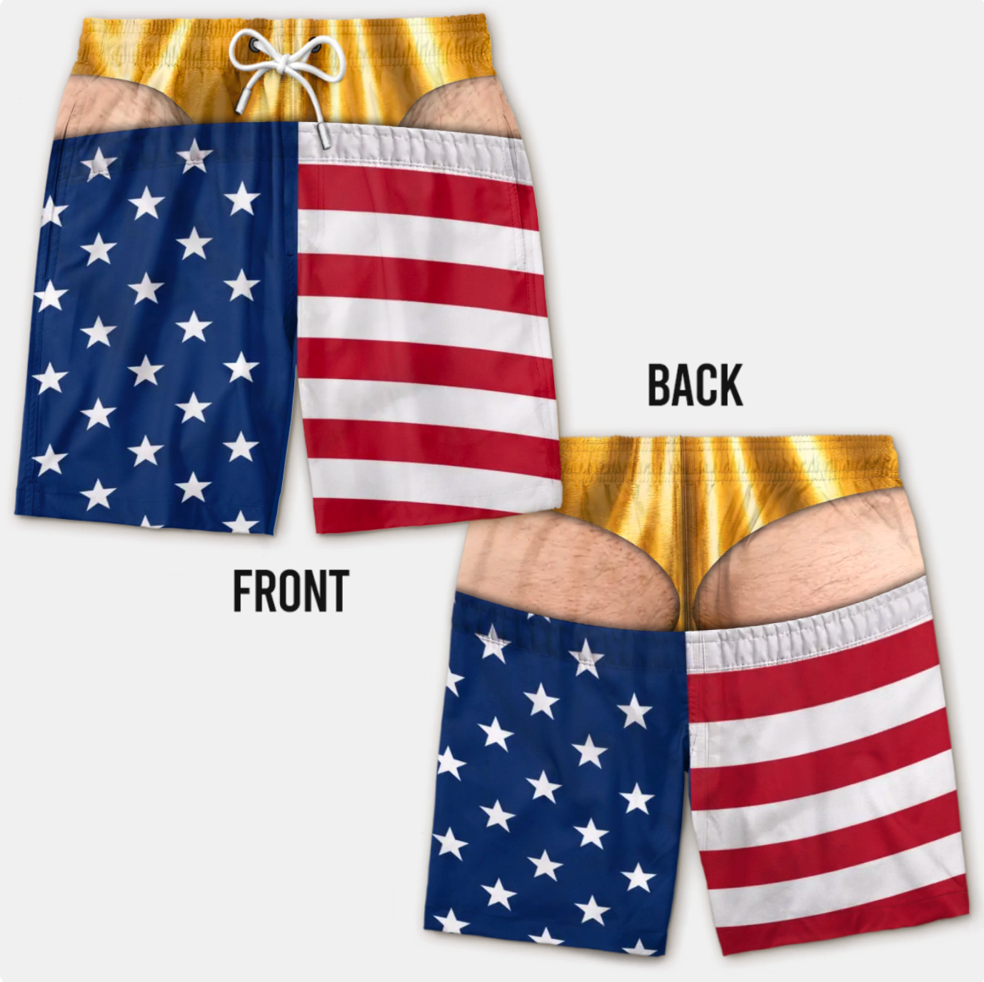 FreedomCheeks™ Funny American Flag Swim Shorts
